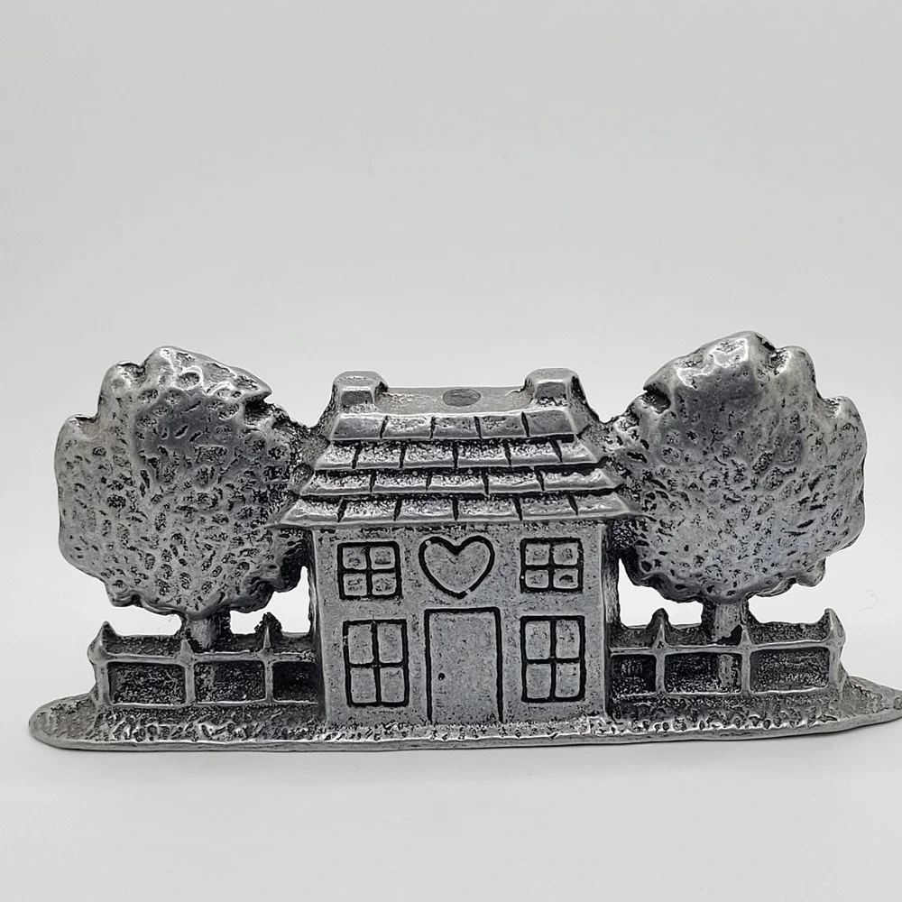 COUNTRY CHARM Pewter Saltbox House Taper Candle Holder Primitive Farmhouse